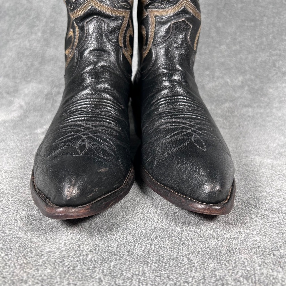 Vintage Justin Cowboy Western Boots Mens 7.5 EE Black Leather Pointed USA 1269 - Picture 3 of 16